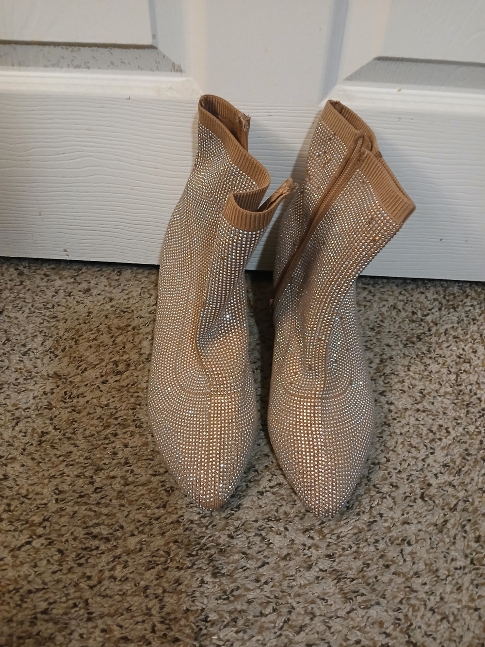 Women’s Beige Rhinestone Stretch Ankle Boots - Brand Unspecified